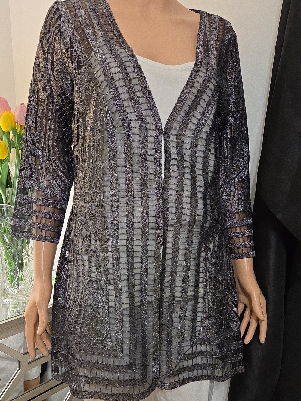 Etcetera Charcoal Lace Open-Front Cardigan
